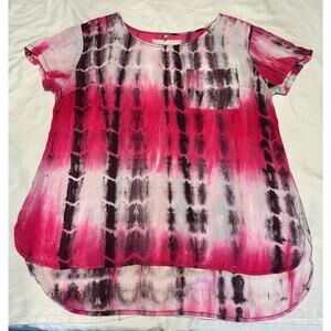 CHAMBRAI LOS ANGELES Blouse Sz M Colorful Pink Tie Dye Beachy Top Festival Soft
